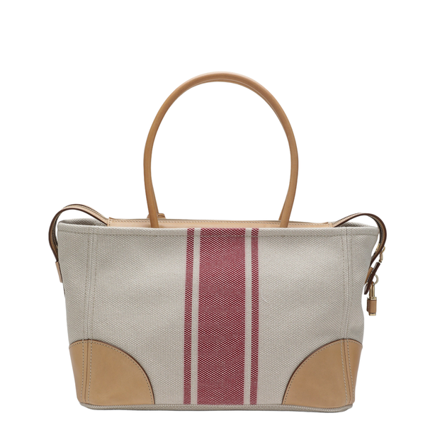 Large Canvas Leather Tote Bags - Tan/Red
