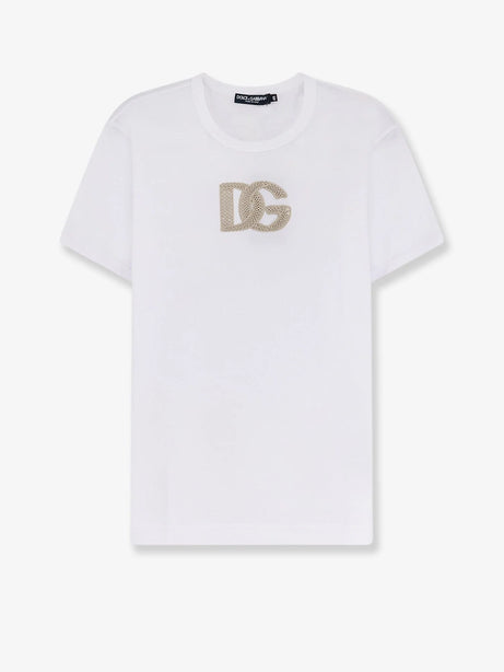 Dolce & Gabbana Cotton T-shirt with patch logo on the front - Bianco Ottico