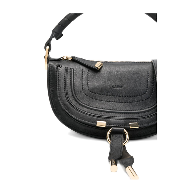 Marcie Mini Calfskin Saddle Bag - Black