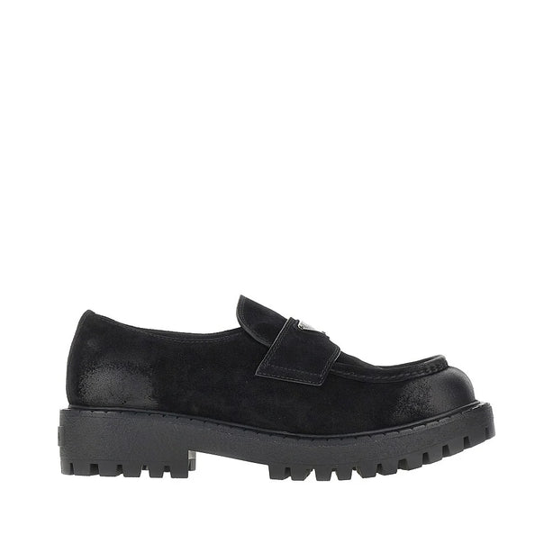 PRADA Suede leather loafers with logo