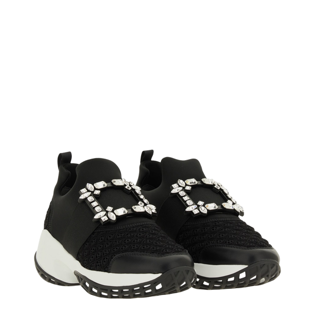 Black and White Leather Embellished Slip-On Sneakers