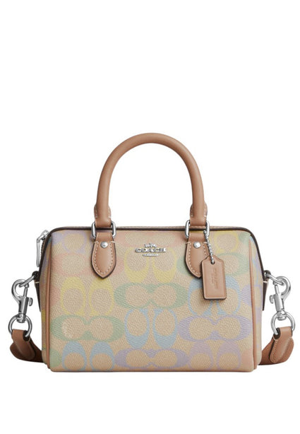 Coach Mini Rowan Crossbody Bag In Rainbow Signature Canvas - Sand/Multi