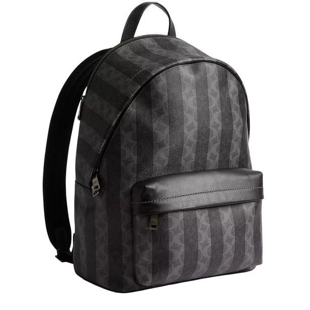 Coach Taylor Backpack Bag In Signature Canvas With Stripes - Black/ Grey CDX88