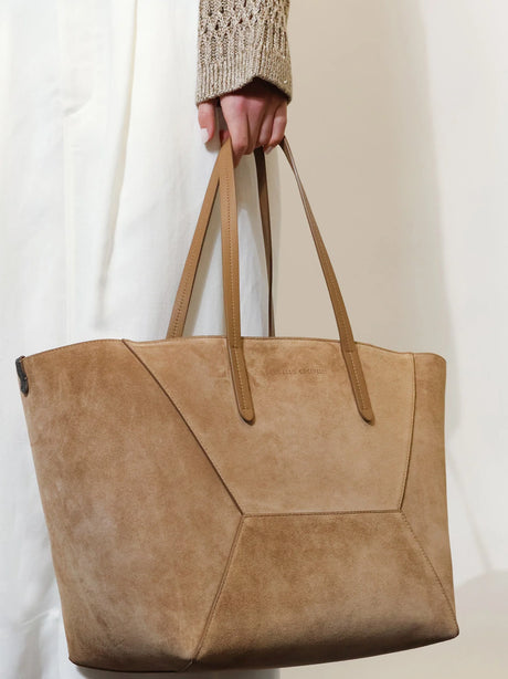 Brunello Cucinelli BC Duo suede shoulder bag with engraved logo - Miele