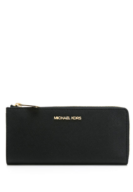 Michael Kors Jet Set Travel Large Saffiano Leather Quarter Zip Wallet - Black