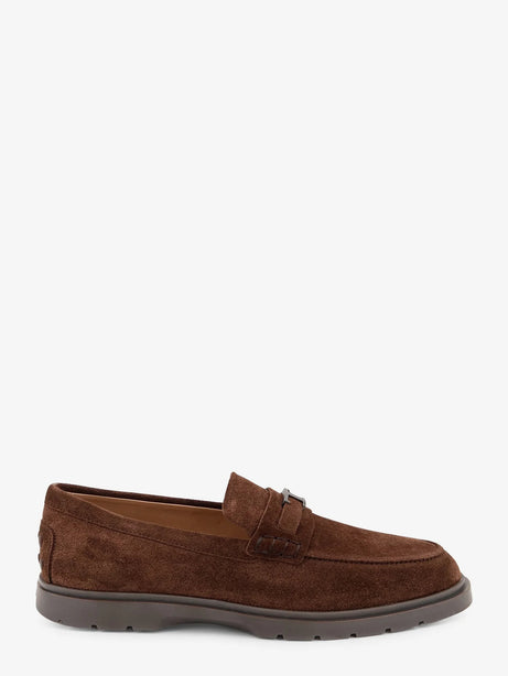 Tod'S Suede loafers with metal logo - Marrone