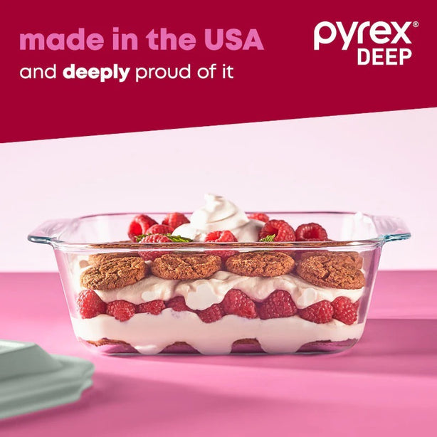 PYREX 20cm Deep Square Dish with Sage Lid (2.5L)