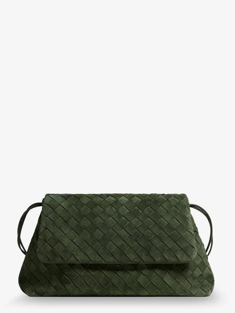 Bottega Veneta Suede Giorno shoulder bag with Intrecciato pattern - Green Tweed-Gold