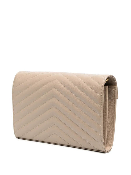 Saint Laurent Classic Cassandre Calfskin Chain Wallet - Dark Beige