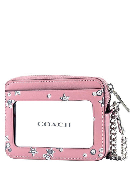 Coach Zip Card Case With Star Print - Dusty Pink/Multi