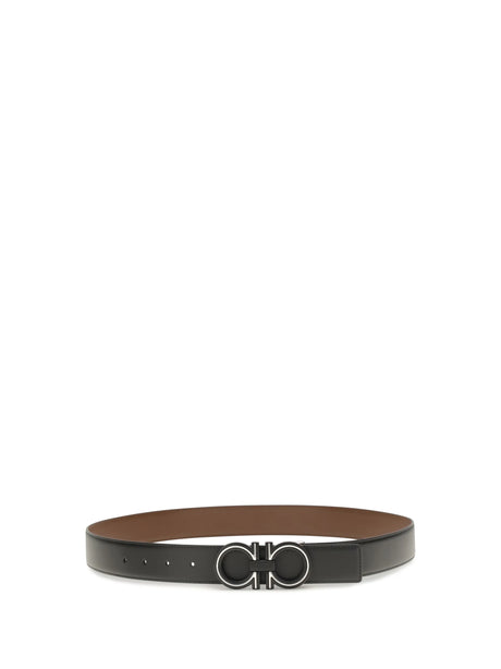 Ferragamo Reversible leather Belt - Blue Patterned Navy