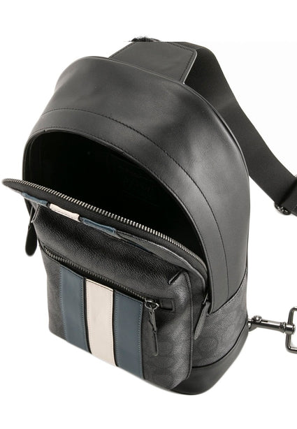 Coach Mens West Pack In Signature Canvas With Varsity Stripe - Black/Denim