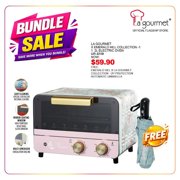 Emerald Hill x La Gourmet Collection - 12L Electric Oven+Emerald Hill x La Gourmet Collection - UV Protection Automatic Umbrella