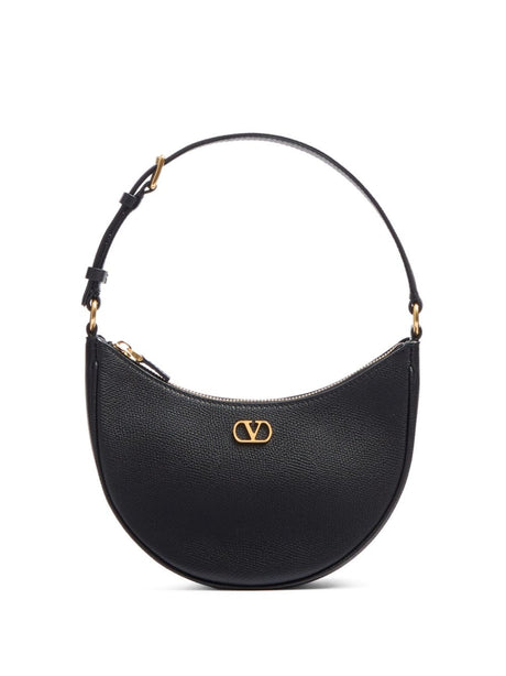 VLogo Signature Mini Grainy Calfskin Hobo Bag - Black