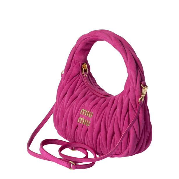Small Quilted Suede Shoulder Bag - Fuchsia