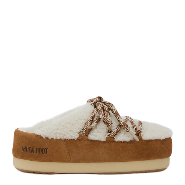 White Shearling And Suede Mules