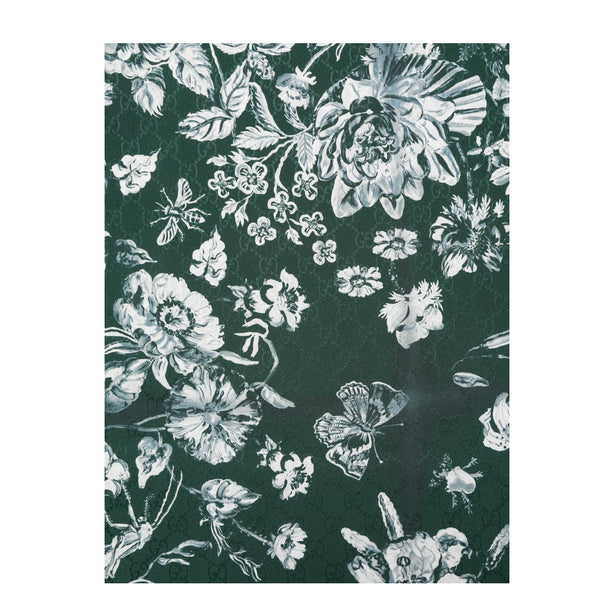 Dark Green Floral Silk Scarf