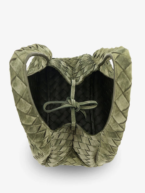 Bottega Veneta Campana Intrecciato suede shoulder bag - Green Tweed-M Brass
