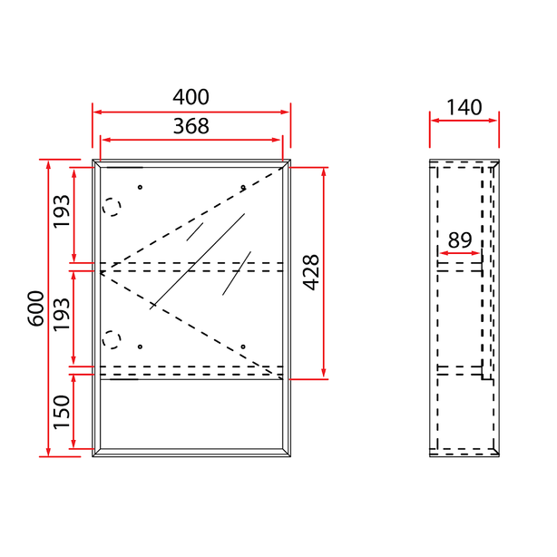 Rubine PVC Mirror Cabinet | RMC-ACO-4060D1S1