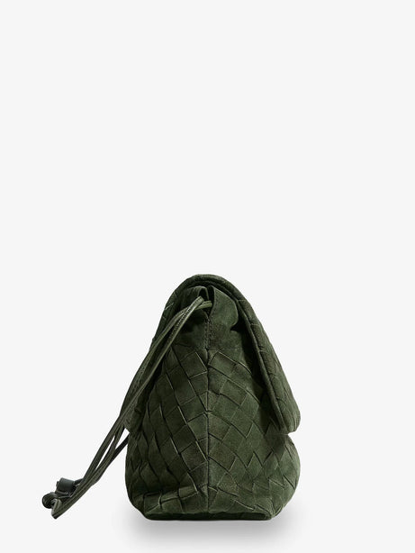 Bottega Veneta Suede Giorno shoulder bag with Intrecciato pattern - Green Tweed-Gold