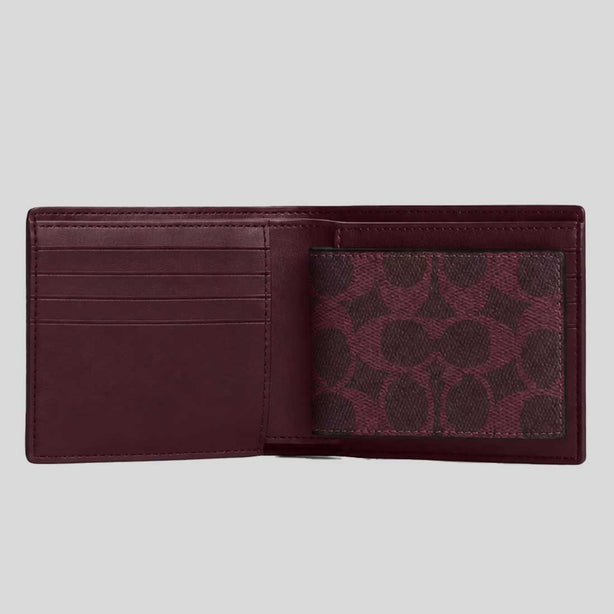 COACH Men's 3 In 1 Wallet In Signature Canvas Black Currant PRINT VARIES RS-CW380