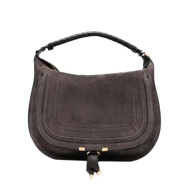Marcie Suede Calfskin Shoulder Bag - Kohl Brown