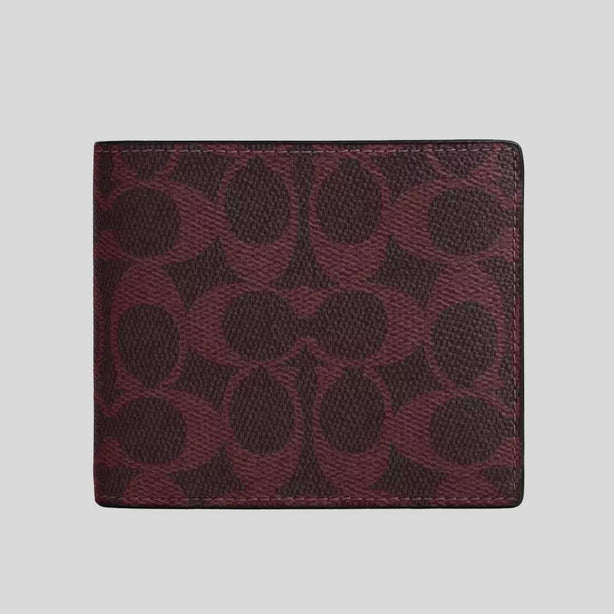 COACH Men's 3 In 1 Wallet In Signature Canvas Black Currant PRINT VARIES RS-CW380