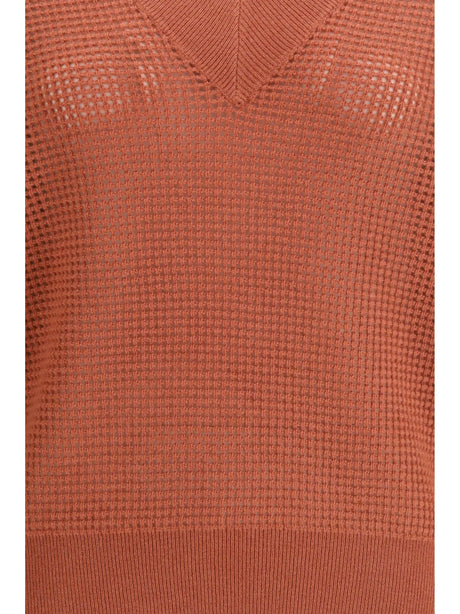 Brunello Cucinelli Cashmere net Sweater - Orange Flame+Oyster