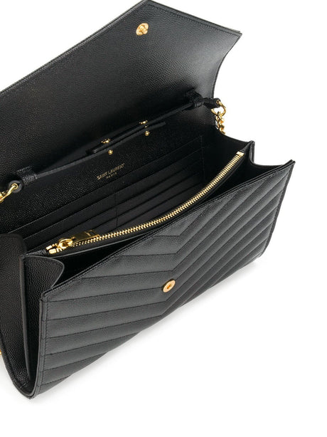Saint Laurent Cassandre Medium Grain de Poudre Leather Wallet - Black