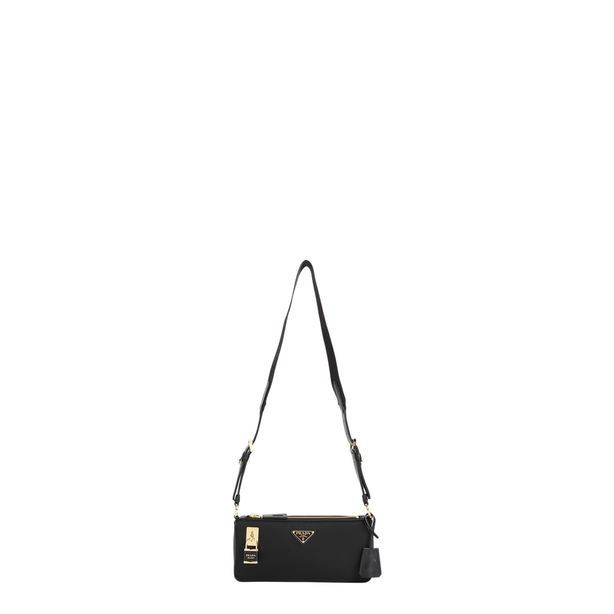 Re-Nylon Small Leather Shoulder Bag - Nero