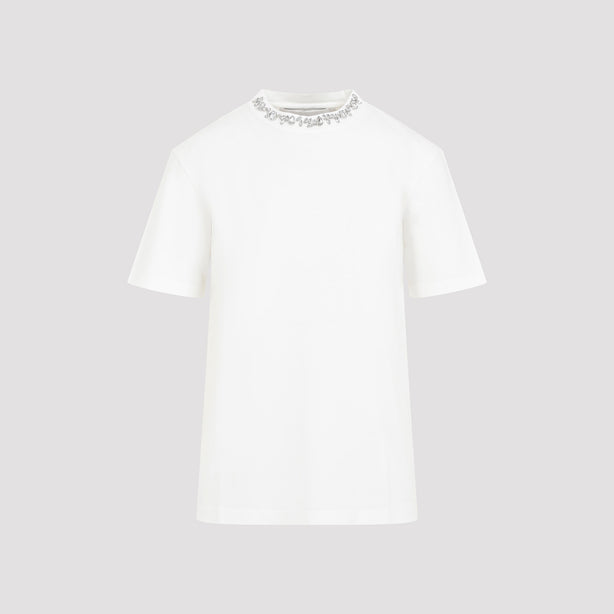 Vintage White Cotton T-Shirt with Rhinestone Embroidery