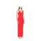 Red Sleeveless Design V-Neckline Fitted Bodice Maxi Length Straight Skirt