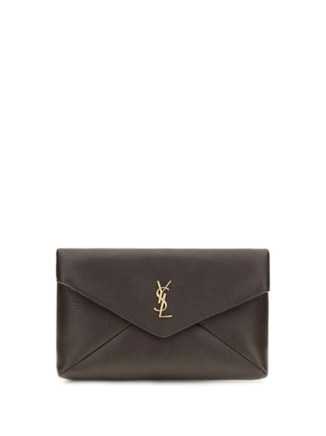 Saint Laurent Envelope leather Clutch - Chocolat Noir