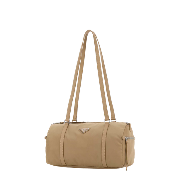 Bauletto Large Re-Nylon Leather Shoulder Bags - Cammello