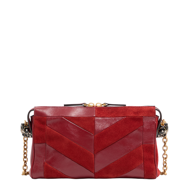 Panthea Small Suede Leather Patchwork Shoulder Bag - Red