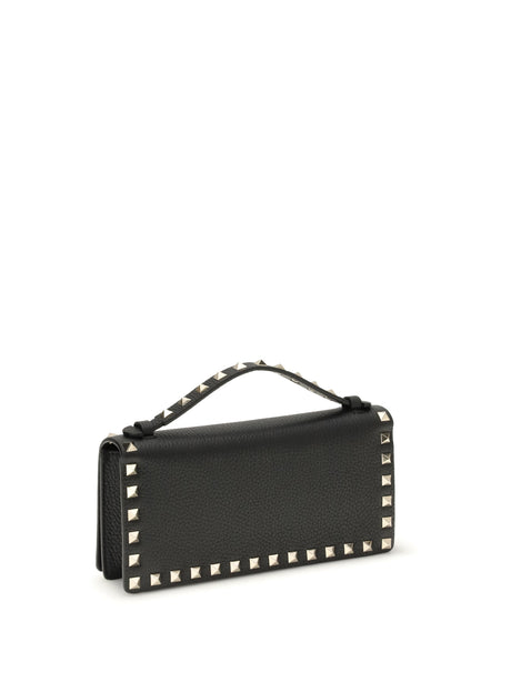 Black Rockstud Leather Wallet With Chain
