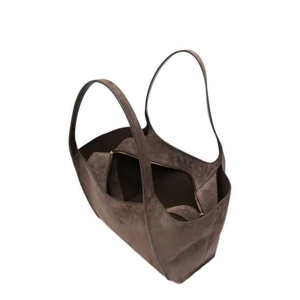 Suede Leather Top Handle Bag - Brown