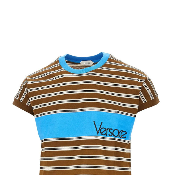 VERSACE Cotton T-shirt with logo embroidery