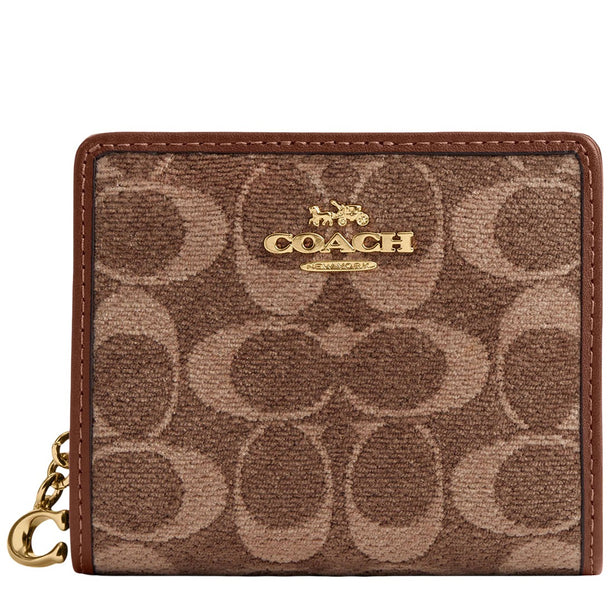Coach Snap Wallet In Signature Chenille - Light Khaki/ Vintage Brown CCQ32