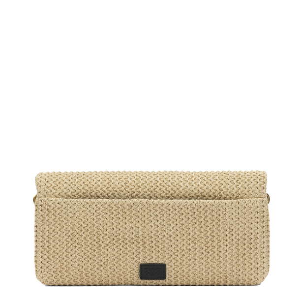Love Bag Click Soft Horizontal Classic Medium Raffia Crossbody - Beige