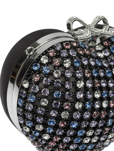 Self-Portrait Heart clutch with crystals - Black