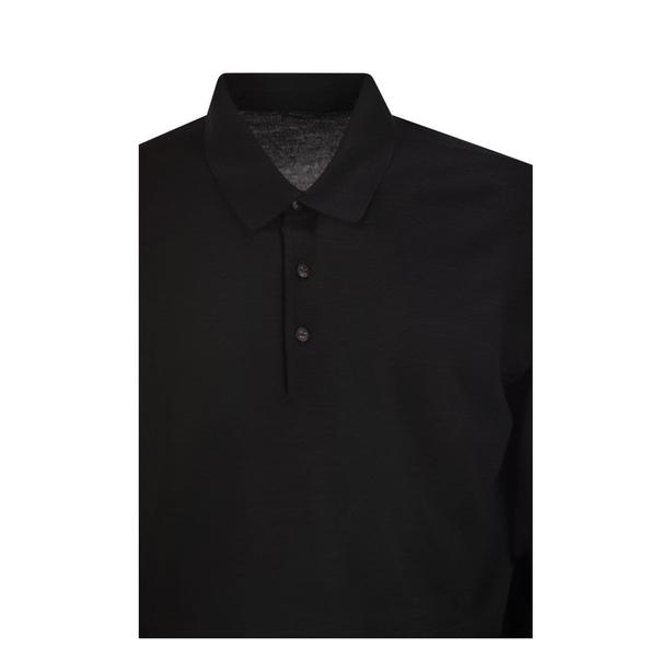 Long Sleeved Wool Polo Shirt - Black