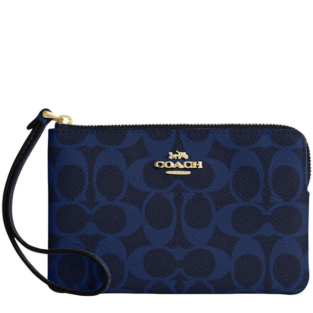Coach Corner Zip Wristlet In Signature Canvas - Navy CEY93