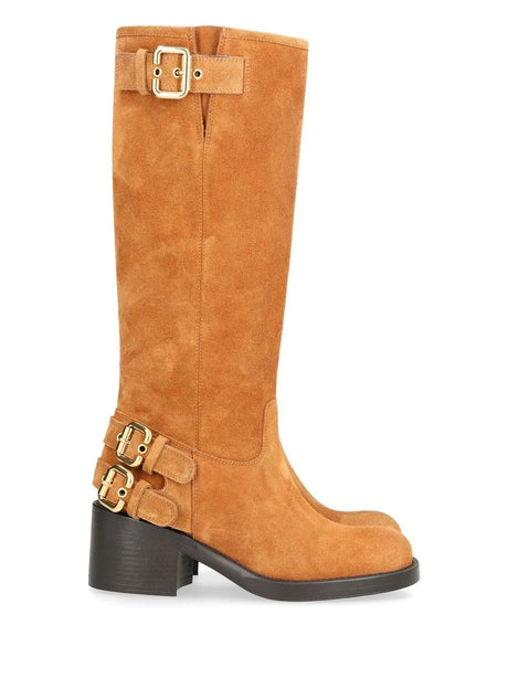 Chloe' Dakota Suede Biker Boots - Brown