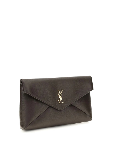 Saint Laurent Envelope leather Clutch - Chocolat Noir