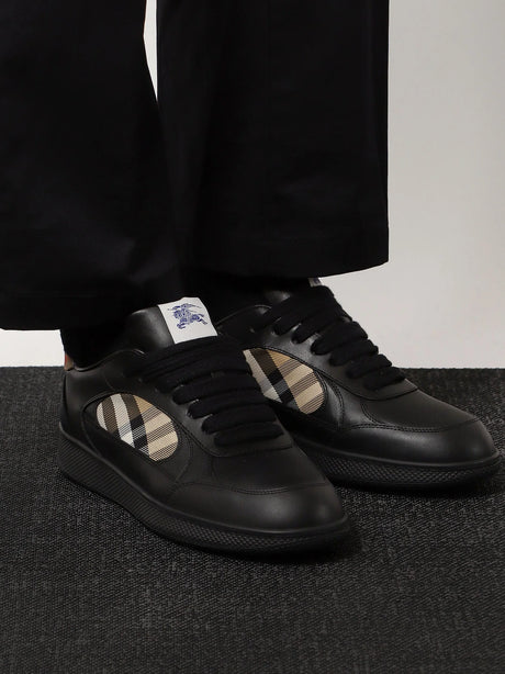 Burberry Leather sneakers with Traditional Check inserts - Black/Sand Ip Chk