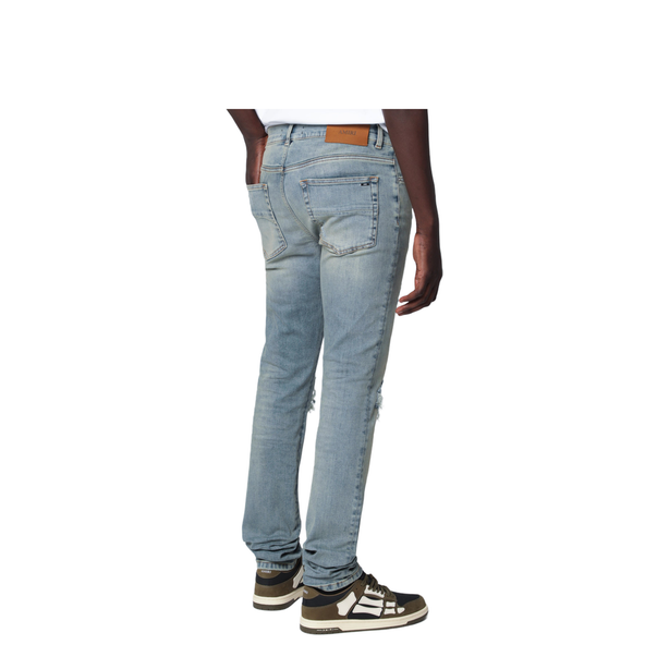 Mx1 Distressed Flannel-Patched Jeans In Medium Indigo