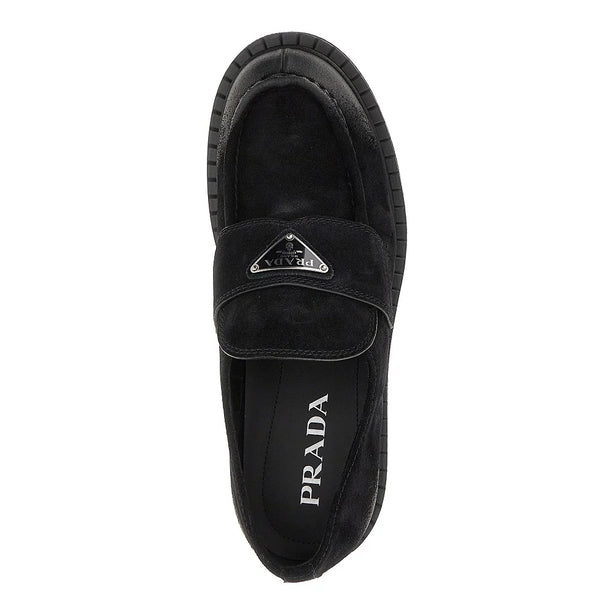 PRADA Suede leather loafers with logo