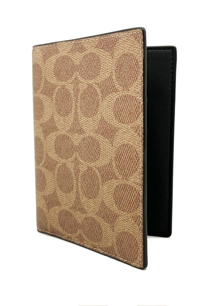 Coach Mens Passport Card Case In Signature Canvas - Tan/Black