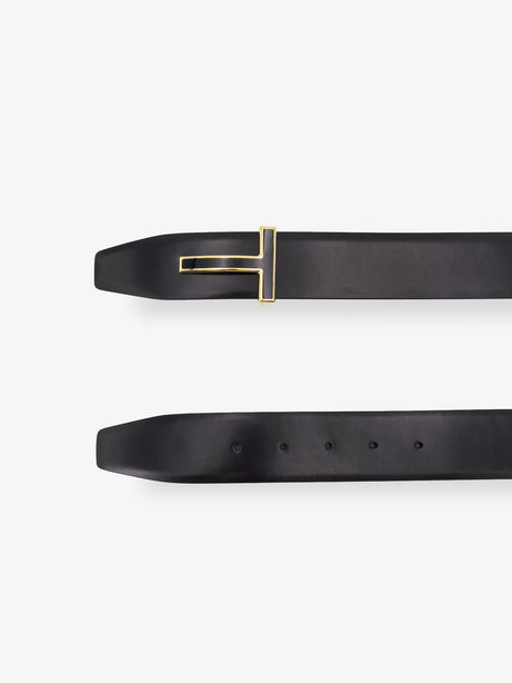 Tom Ford Leather belt with metal logo buckle - Black